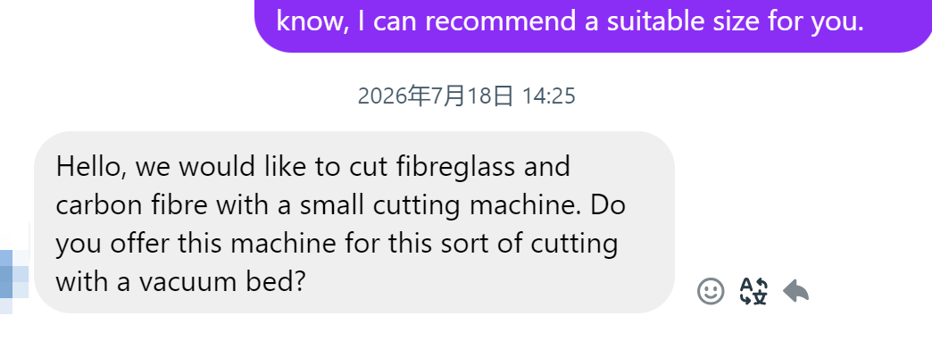 a chat history of ZCCUTTER cutting machine for fibre glass